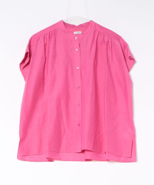 Tiara(ティアラ)の「バンドカラーギャザーシャツ(セットアップ可)(シャツ/ブラウス・レディース・ブラウン/グリーン/ピンク・FREE)」の3枚目の写真