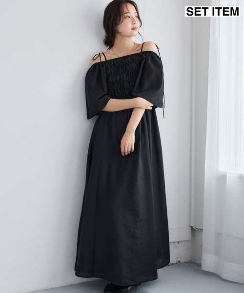 mysty woman(ミスティウーマン)の「【セットアイテム】シャーリングブラウスセットワンピース 1054930(ワンピース・レディース・ブラック/アイボリー/ブラウン・FREE)」の3枚目の写真