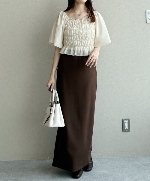 mysty woman(ミスティウーマン)の「【セットアイテム】シャーリングブラウスセットワンピース 1054930(ワンピース・レディース・ブラック/アイボリー/ブラウン・FREE)」の8枚目の写真