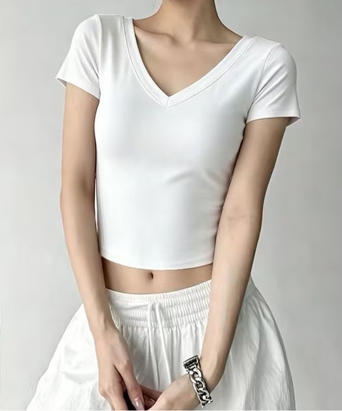 AsheKsha（アシクシャ）の「Vネック半袖Tシャツ（Tシャツ/カットソー・レディース・グレー/ホワイト/ブラック・M）」の13枚目の写真