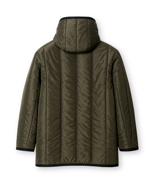 EDINBURGH CLUB（エディンバラクラブ）の「HOODED VERTICAL QUILTED MID JUMPER (D/KHAKI)（ダウンジャケット/コート・メンズ・カーキ・SMALL/MEDIUM/LARGE）」の2枚目の写真