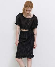 PIN STRIPE FLARE SKIRT_BLACK