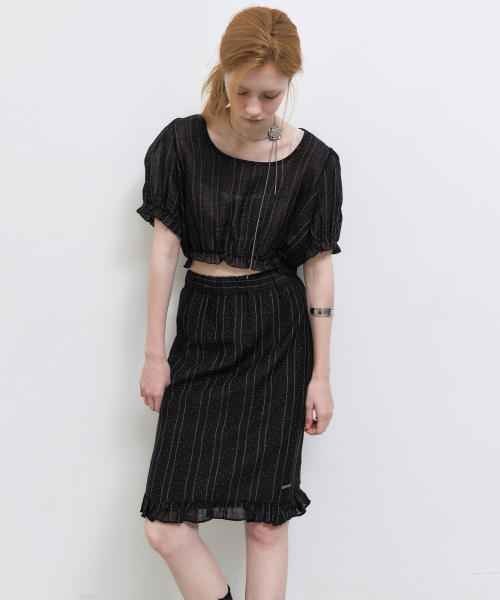 NICK&NICOLE(ニックアンドニコール)の「PIN STRIPE FLARE SKIRT_BLACK(スカート・レディース・その他・FREE)」の1枚目の写真