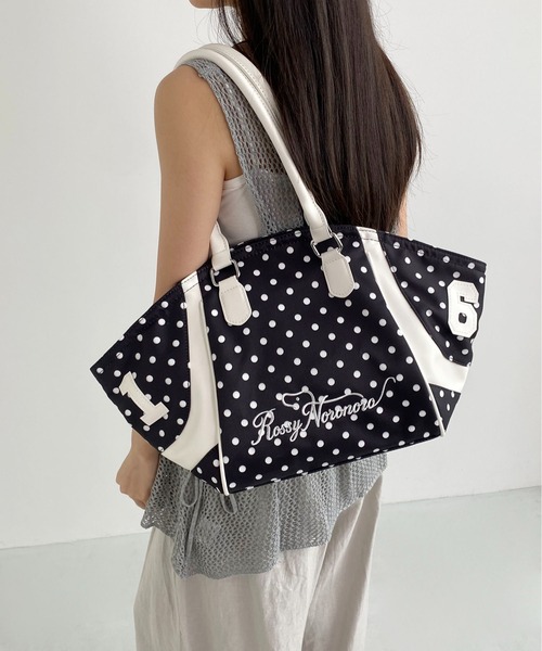 LA VORAGINE(ラ ヴォラジネ)の「水玉柄 2WAY刺繍ロゴトートバッグ 大容量ショルダーバッグ カジュアル 通勤通学 チャームなし(トートバッグ・レディース・White/GRAY/Black/Yellow/イエロー系1・FREE)」の7枚目の写真