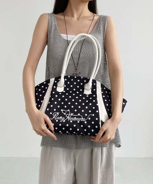 LA VORAGINE(ラ ヴォラジネ)の「水玉柄 2WAY刺繍ロゴトートバッグ 大容量ショルダーバッグ カジュアル 通勤通学 チャームなし(トートバッグ・レディース・White/GRAY/Black/Yellow/イエロー系1・FREE)」の9枚目の写真