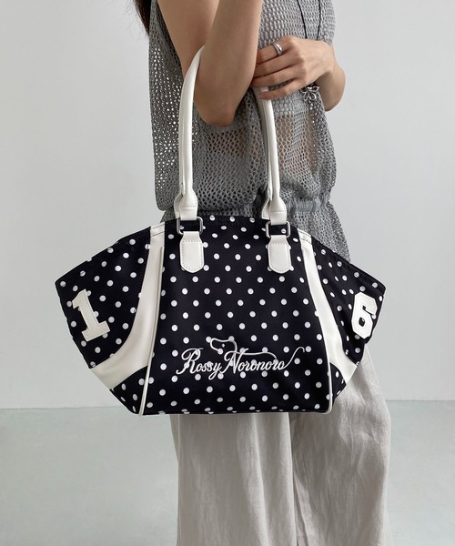LA VORAGINE(ラ ヴォラジネ)の「水玉柄 2WAY刺繍ロゴトートバッグ 大容量ショルダーバッグ カジュアル 通勤通学 チャームなし(トートバッグ・レディース・White/GRAY/Black/Yellow/イエロー系1・FREE)」の11枚目の写真