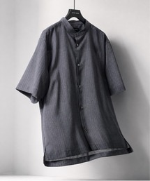 【MADEINJAPAN】AIR WOOL ストライプバンドカラーシャツ |接触冷感/通気性//夏服/薄手/速乾/軽量/防臭