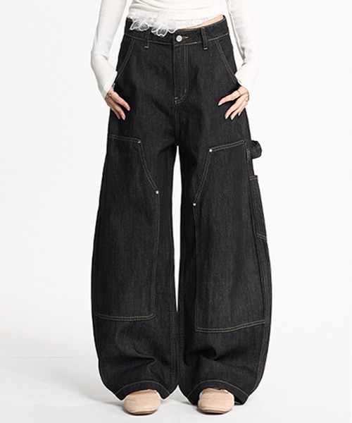 JOHNNY WOLF(ジョニーウルフ)の「LEGATO ワイドバギー ダブルニー デニムパンツ(デニムパンツ・メンズ・ブラック・S/L/M)」の10枚目の写真