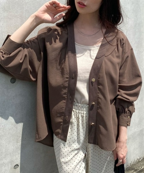 nissen（ニッセン）の「【遮熱素材で暑くなりにくい】シャツ素材カーディガン（シャツ/ブラウス・レディース・ブラウン/ブラック・M/L/LL）」の2枚目の写真