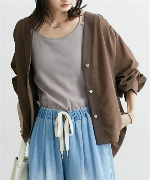 nissen（ニッセン）の「【遮熱素材で暑くなりにくい】シャツ素材カーディガン（シャツ/ブラウス・レディース・ブラウン/ブラック・M/L/LL）」の8枚目の写真