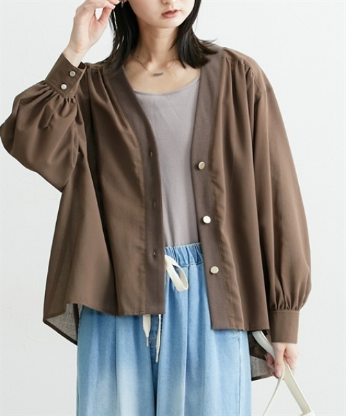 nissen（ニッセン）の「【遮熱素材で暑くなりにくい】シャツ素材カーディガン（シャツ/ブラウス・レディース・ブラウン/ブラック・M/L/LL）」の13枚目の写真