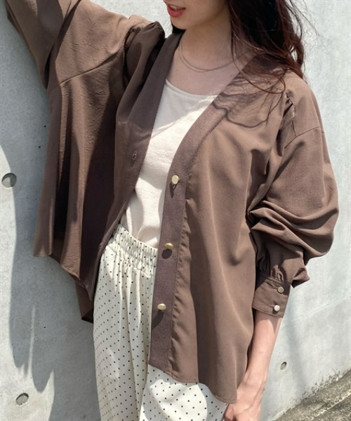 nissen（ニッセン）の「【遮熱素材で暑くなりにくい】シャツ素材カーディガン（シャツ/ブラウス・レディース・ブラウン/ブラック・M/L/LL）」の18枚目の写真