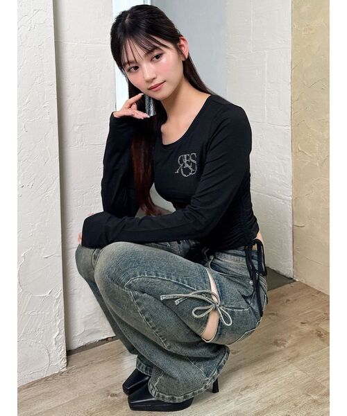 RESEXXY（リゼクシー）の「【骨格ウェーブ向け】サイドドロストロングTシャツ（Tシャツ/カットソー・レディース・ブラック/ホワイト・FREE）」の14枚目の写真