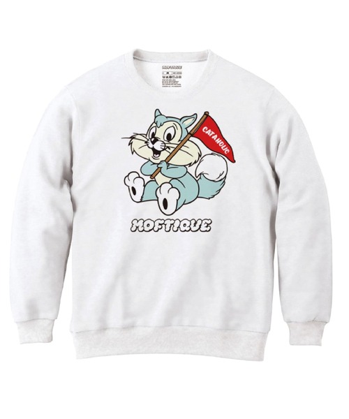 Moftique（モフティック）の「Moftique（モフティック） トレーナー レディース スウェット アニマル 猫 キャット イラスト ロゴ プリント スウェットシャツ スエット プルオーバー トップス ユニセックス（スウェット・レディース・ブラック系1/ホワイト系1/ブラック系2/ホワイト系2・XS/S）」の2枚目の写真
