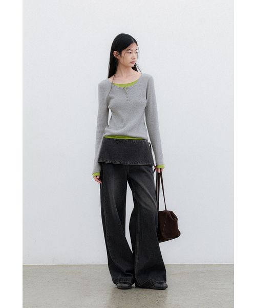 ATELIER NAIN（アトリエナイン）の「(PT-5802)CORDUROY BOOT-CUT PANTS（デニムパンツ・レディース・ネイビー/バーガンディー・SMALL/MEDIUM）」の2枚目の写真