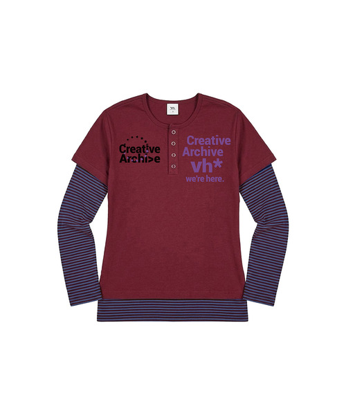 VENHIT(ベンヒット)の「Creative ストライプレイヤード スリムフィットスリーブ(Tシャツ/カットソー・レディース・スカイブルー/ブラック/バーガンディー・FREE)」の3枚目の写真