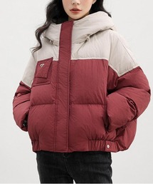 バイカラー切り替えフード付き中綿ジャケット