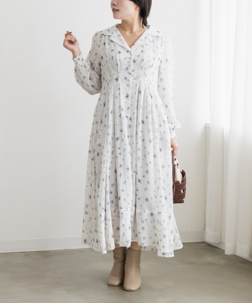 CLETTE(クレット)の「花柄オープンカラーウエストタックワンピース(ワンピース・レディース・イエロー/オフホワイト/ブラック・4L/3L/LL)」の6枚目の写真