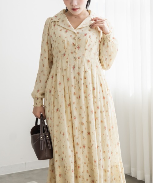 CLETTE(クレット)の「花柄オープンカラーウエストタックワンピース(ワンピース・レディース・イエロー/オフホワイト/ブラック・4L/3L/LL)」の14枚目の写真