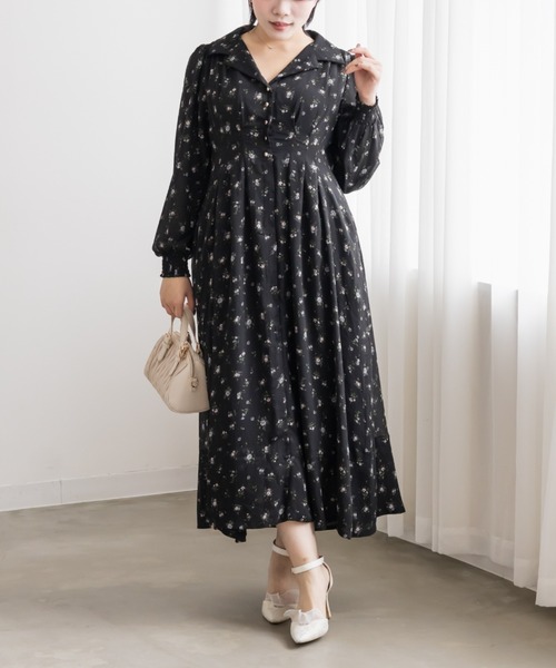CLETTE(クレット)の「花柄オープンカラーウエストタックワンピース(ワンピース・レディース・イエロー/オフホワイト/ブラック・4L/3L/LL)」の12枚目の写真