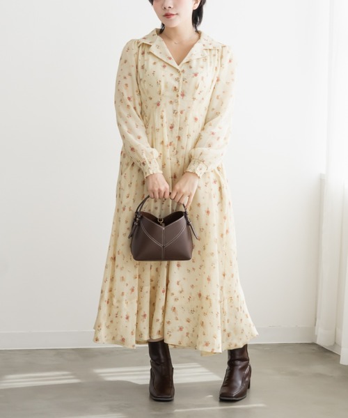 CLETTE(クレット)の「花柄オープンカラーウエストタックワンピース(ワンピース・レディース・イエロー/オフホワイト/ブラック・4L/3L/LL)」の16枚目の写真