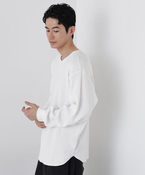 NANO universe(ナノユニバース)の「ヘヴィーワッフルクルーネックTシャツ 長袖(Tシャツ/カットソー・メンズ・ブラック/ダークブラウン/ホワイト・S/M/L)」の2枚目の写真