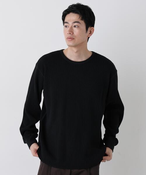 NANO universe(ナノユニバース)の「ヘヴィーワッフルクルーネックTシャツ 長袖(Tシャツ/カットソー・メンズ・ブラック/ダークブラウン/ホワイト・S/M/L)」の4枚目の写真