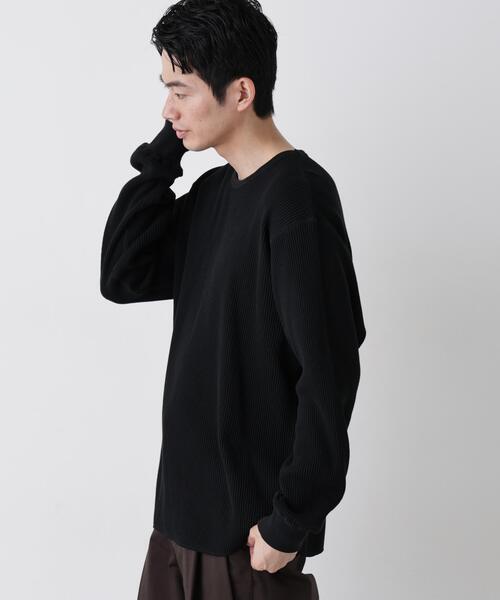 NANO universe(ナノユニバース)の「ヘヴィーワッフルクルーネックTシャツ 長袖(Tシャツ/カットソー・メンズ・ブラック/ダークブラウン/ホワイト・S/M/L)」の5枚目の写真