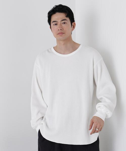 NANO universe(ナノユニバース)の「ヘヴィーワッフルクルーネックTシャツ 長袖(Tシャツ/カットソー・メンズ・ブラック/ダークブラウン/ホワイト・S/M/L)」の11枚目の写真