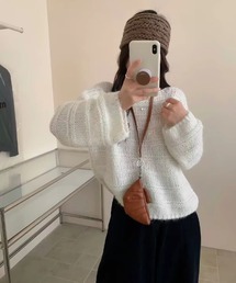 シャギーニット モヘアタッチ ニュアンスボーダー ボートネックセーター