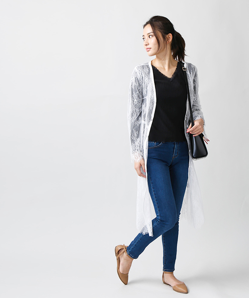 WEGO（ウィゴー）の「WEGO/レースロングカーディガン（カーディガン/ボレロ・レディース・ブラック/ホワイト・FREE）」の10枚目の写真