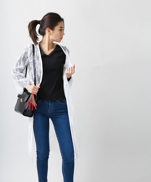 WEGO（ウィゴー）の「WEGO/レースロングカーディガン（カーディガン/ボレロ・レディース・ブラック/ホワイト・FREE）」の11枚目の写真