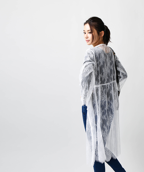 WEGO（ウィゴー）の「WEGO/レースロングカーディガン（カーディガン/ボレロ・レディース・ブラック/ホワイト・FREE）」の12枚目の写真