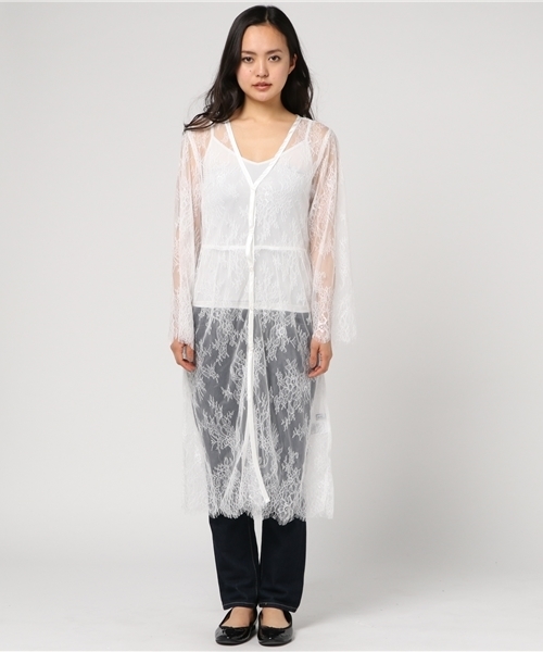 WEGO（ウィゴー）の「WEGO/レースロングカーディガン（カーディガン/ボレロ・レディース・ブラック/ホワイト・FREE）」の3枚目の写真