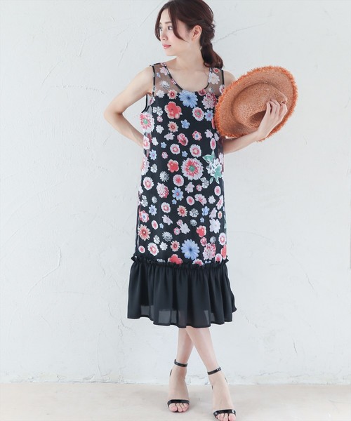 Clear クリア の シースルー花柄ワンピース シアー オーガンジー ワンピース Wear Clear クリア の シースルー花柄ワンピース シアー オーガンジー ワンピース Wear