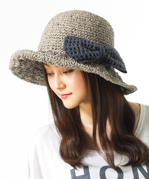 QUEENHEAD（クイーンヘッド）の「ニットりぼん ペーパーハット（ハット・レディース・ベージュ/グレー/ナチュラル/ブルー・FREE/X-LARGE）」の2枚目の写真