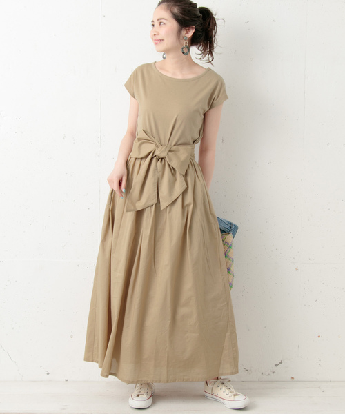URBAN RESEARCH Sonny Label(アーバンリサーチサニーレーベル)の「ウエストリボン切替マキシワンピース(ワンピース)」|ベージュ