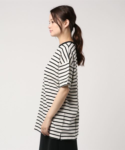 archives（アルシーヴ）の「ボーダーオーバーサイズT（Tシャツ/カットソー・レディース・ホワイト×ブラック/ホワイト×ネイビー/ベージュ系その他・MEDIUM）」の4枚目の写真