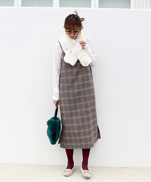 n'ee-ne（ネーネ）の「グレンチェックジャンパースカート（ジャンパースカート・レディース・グレー/チャコールグレー/ブラウン・M/L）」の3枚目の写真