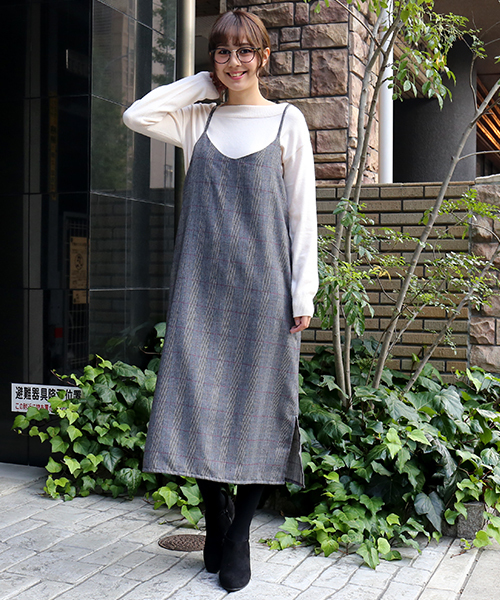 n'ee-ne（ネーネ）の「グレンチェックジャンパースカート（ジャンパースカート・レディース・グレー/チャコールグレー/ブラウン・M/L）」の2枚目の写真