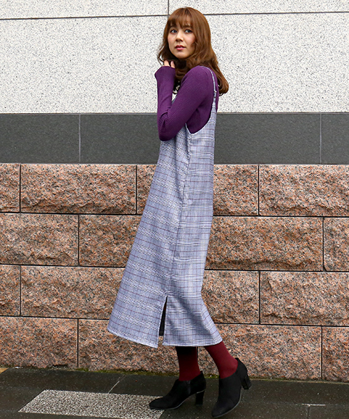 n'ee-ne（ネーネ）の「グレンチェックジャンパースカート（ジャンパースカート・レディース・グレー/チャコールグレー/ブラウン・M/L）」の4枚目の写真