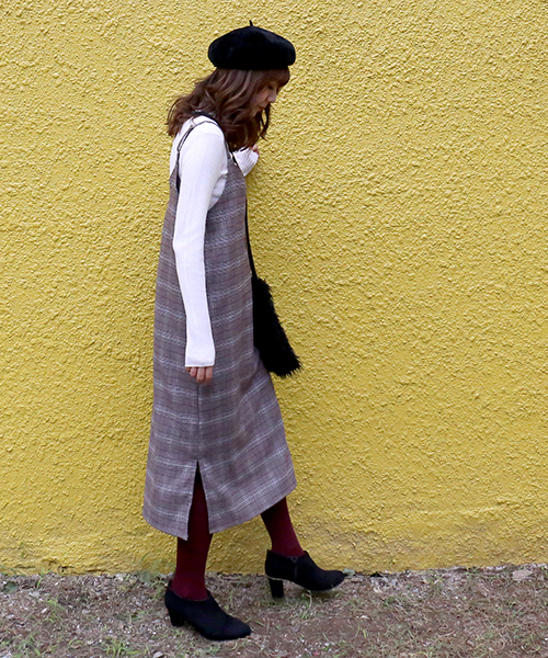 n'ee-ne（ネーネ）の「グレンチェックジャンパースカート（ジャンパースカート・レディース・グレー/チャコールグレー/ブラウン・M/L）」の9枚目の写真