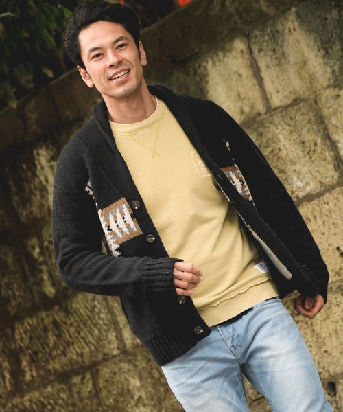 BAYFLOW(ベイフロー)の「ジャガードネイティブカーディガン(カーディガン/ボレロ・メンズ・アイボリー/ブラック・LARGE/SMALL/MEDIUM)」の2枚目の写真