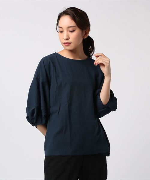 Samansa Mos2（サマンサ モスモス）の「ランタンスリーブカットソー（Tシャツ/カットソー・レディース・ネイビー/ブラウン/オレンジ/グリーン/キナリ・ﾌﾘ-）」の5枚目の写真