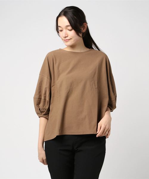 Samansa Mos2（サマンサ モスモス）の「ランタンスリーブカットソー（Tシャツ/カットソー・レディース・ネイビー/ブラウン/オレンジ/グリーン/キナリ・ﾌﾘ-）」の3枚目の写真