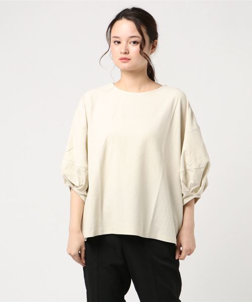 Samansa Mos2（サマンサ モスモス）の「ランタンスリーブカットソー（Tシャツ/カットソー・レディース・ネイビー/ブラウン/オレンジ/グリーン/キナリ・ﾌﾘ-）」の2枚目の写真