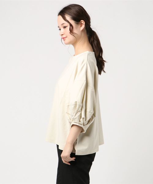 Samansa Mos2（サマンサ モスモス）の「ランタンスリーブカットソー（Tシャツ/カットソー・レディース・ネイビー/ブラウン/オレンジ/グリーン/キナリ・ﾌﾘ-）」の7枚目の写真