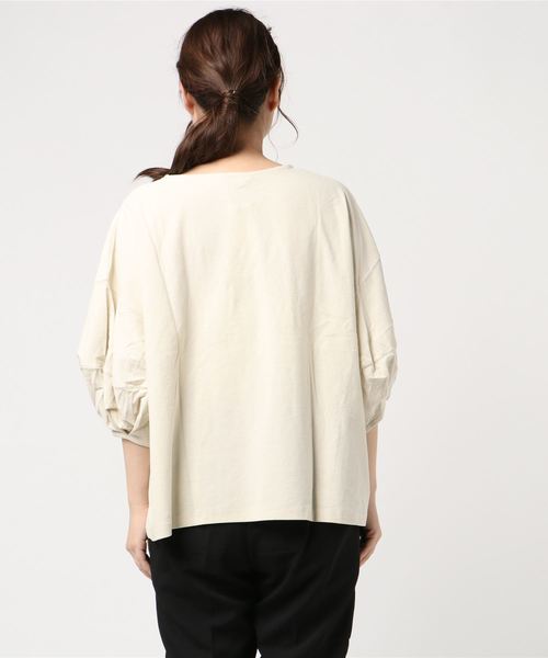 Samansa Mos2（サマンサ モスモス）の「ランタンスリーブカットソー（Tシャツ/カットソー・レディース・ネイビー/ブラウン/オレンジ/グリーン/キナリ・ﾌﾘ-）」の6枚目の写真