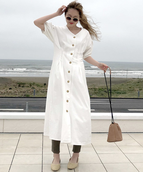 【限定item!!】綿麻ウエストタックワンピース 【限定item!!】綿麻ウエストタックワンピース