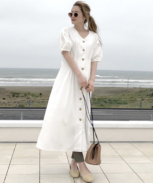 【限定item!!】綿麻ウエストタックワンピース 【限定item!!】綿麻ウエストタックワンピース